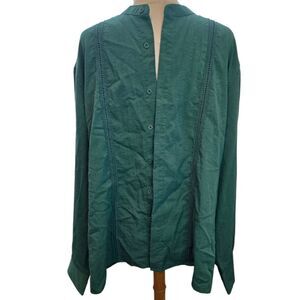 COOFANDY Band Collar Green Button Up Shirt Men embroidered